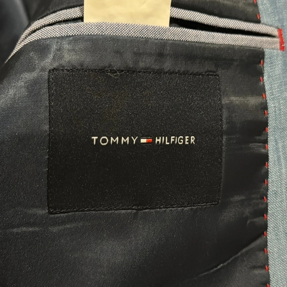 Tommy Hilfiger Linen Sport Coat Blazer Chambray Two Button Partial Lined-38R